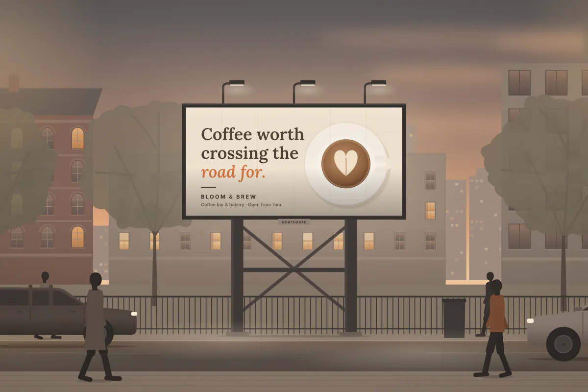 48-sheet roadside billboard on Oxford Road — at dusk