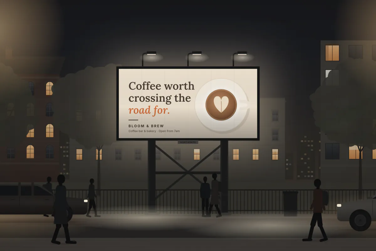 48-sheet roadside billboard on Oxford Road — at night