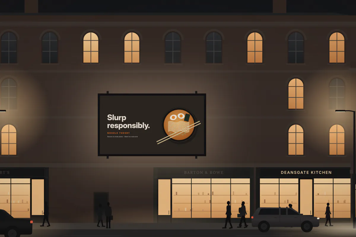 Large LED screen on Deansgate — at night