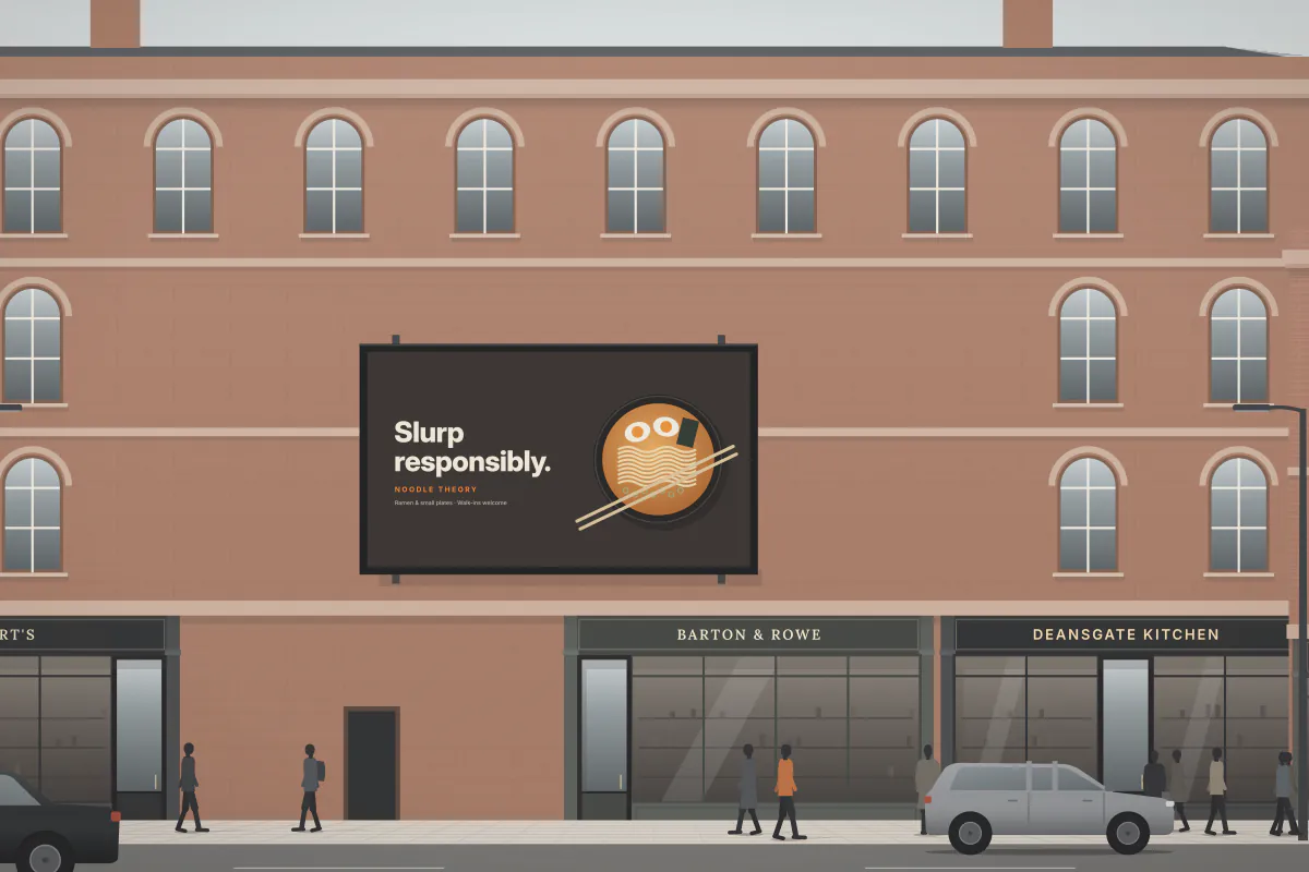 Large LED screen on Deansgate — daytime view